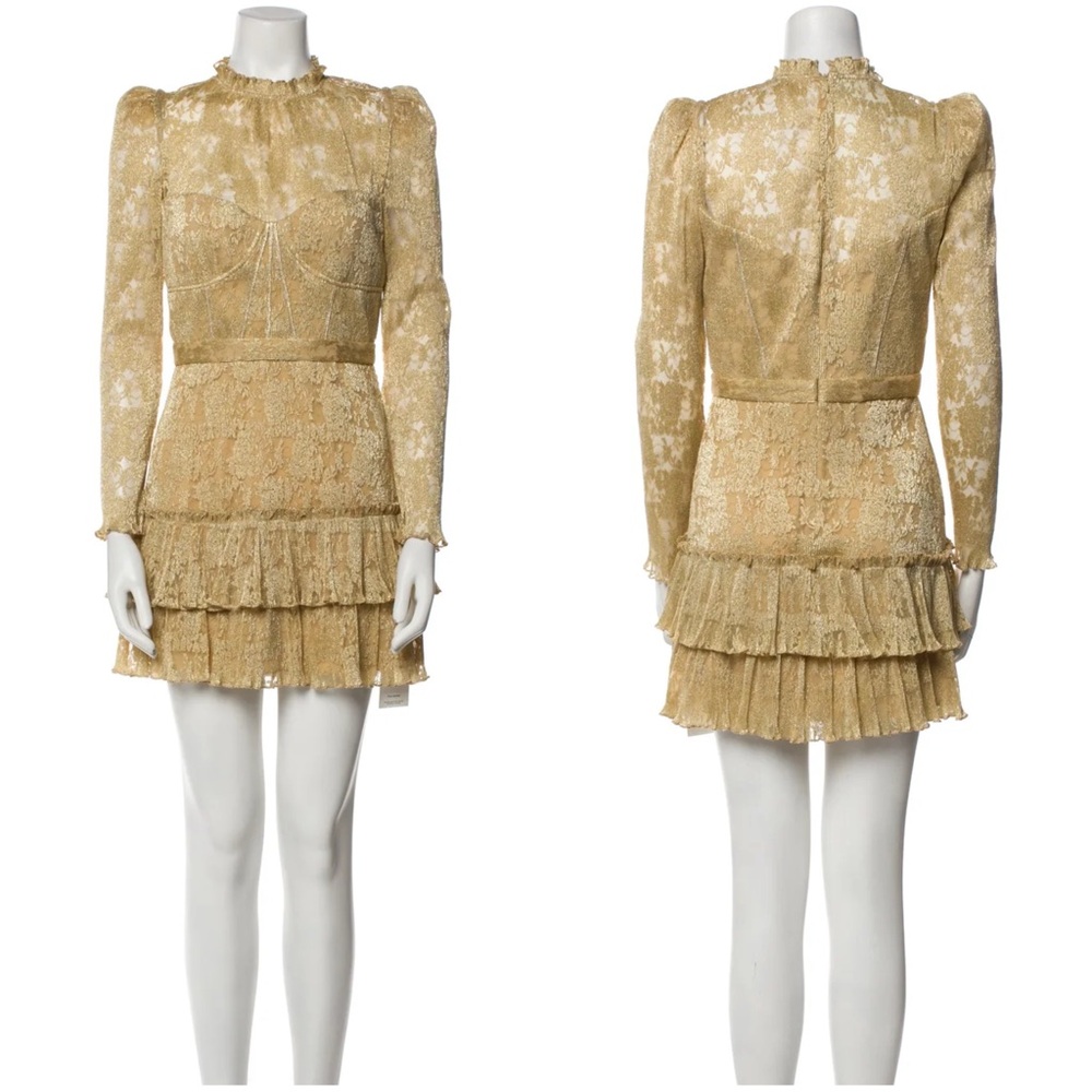 SAYLOR Adria Long Sleeve Lace Minidress Gold Size Large - Picture 2 of 8